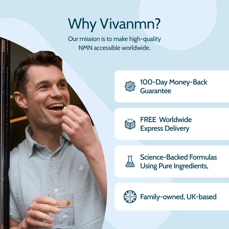 vivanmn brand promises — 100-day money-back guarantee, free express delivery, UK-based
